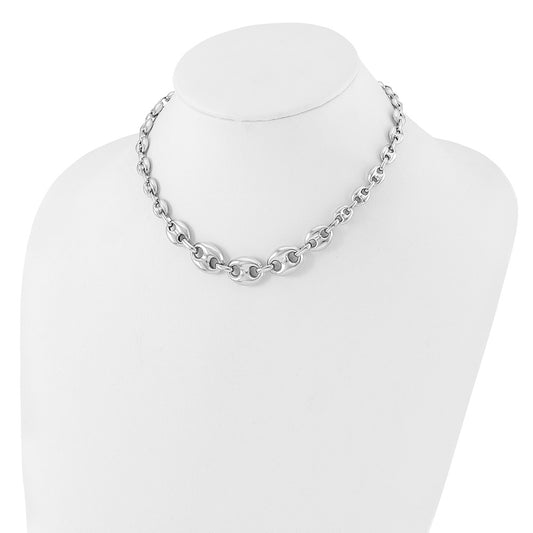 Sterling Silver Rh-plated Hollow Graduated Marina Link 17in Necklace