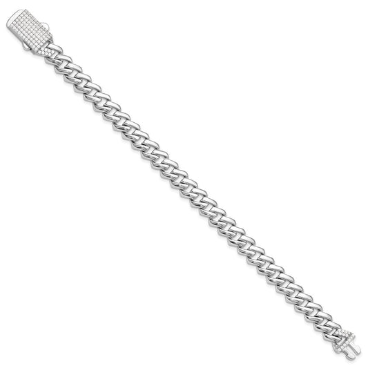 Sterling Silver Rhodium-plated Monaco Link CZ Pav‚ Clasp 7.5IN Bracelet