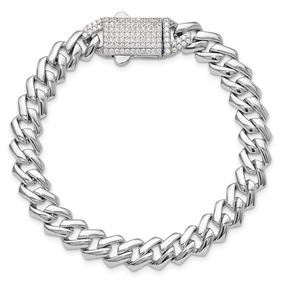 Sterling Silver Rhodium-plated Monaco Link CZ Pav‚ Clasp 7.5IN Bracelet