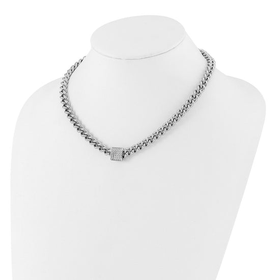 Sterling Silver Rhodium-plated CZ Curb Link 17.5in with 2in Ext Necklace