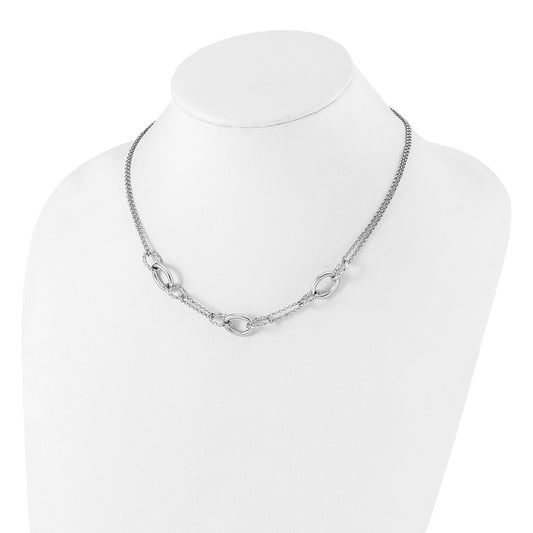 Sterling Silver Rh-plated 18in w/1.5in ext Interlocking Circles Necklace