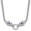 Sterling Silver Rhodium-plated Blue and Clear CZ Elephant Head Necklace