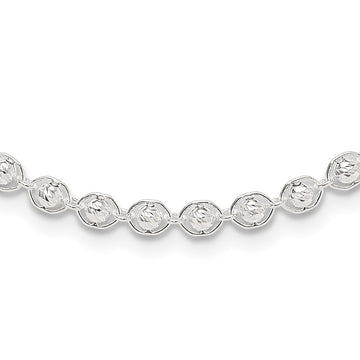 Sterling Silver Polished and Diamond Cut Beaded Necklace