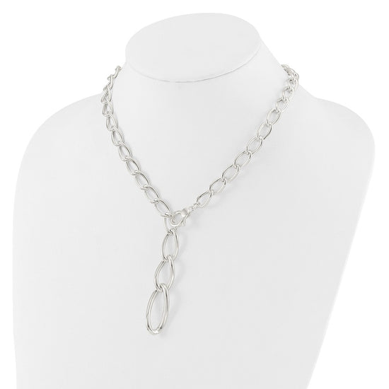 Sterling Silver Polished and Hollow Fancy Link Drop Necklace