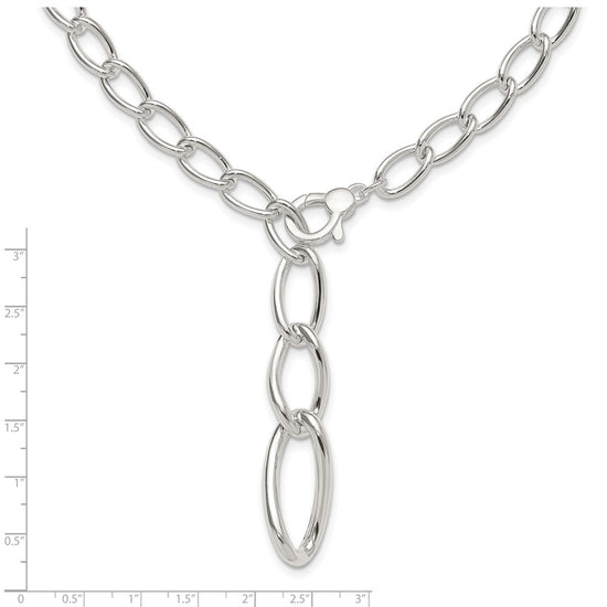 Sterling Silver Polished and Hollow Fancy Link Drop Necklace
