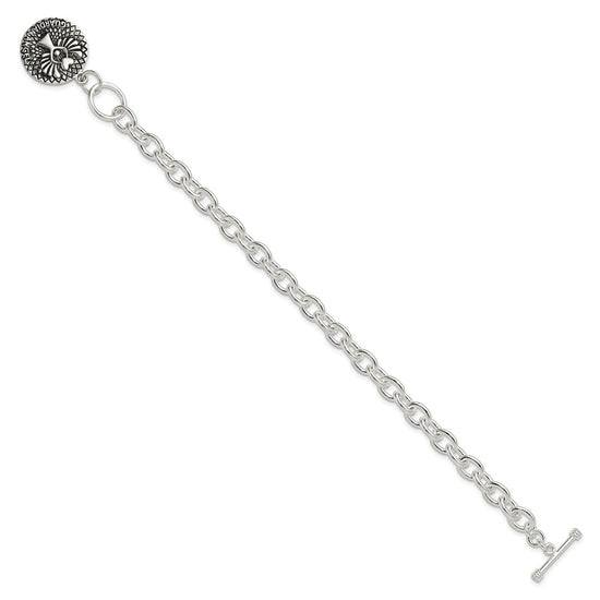 Sterling Silver Oxidized Dangle GUARDIAN ANGEL Toggle Clasp Bracelet