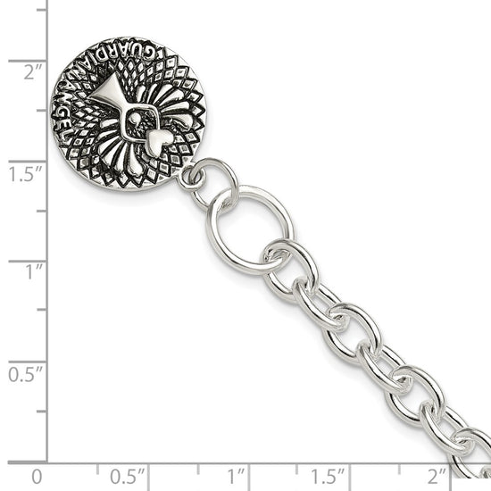 Sterling Silver Oxidized Dangle GUARDIAN ANGEL Toggle Clasp Bracelet