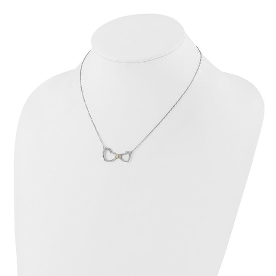 Sterling Silver w/14k accent Rh-plated CZ Heart w/2in. ext Necklace