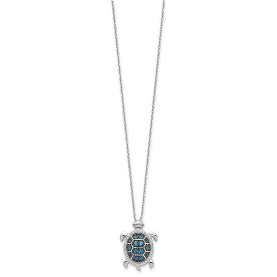 Sterling Silver Rhodium-plated and Black Rhodium CZ Turtle 16 inch with a 2 inch extention Necklace