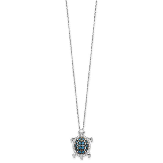 Sterling Silver Rhodium-plated and Black Rhodium CZ Turtle 16 inch with a 2 inch extention Necklace
