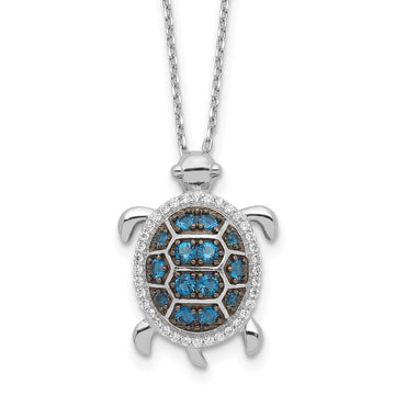 Sterling Silver Rhodium-plated and Black Rhodium CZ Turtle 16 inch with a 2 inch extention Necklace