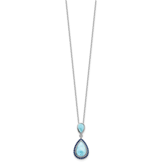 Sterling Silver RH-plated Blue CZ and Larimar 16in w/2in ext Necklace