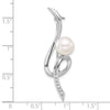 Sterling Silver Rhodium-plated 8-9mm White Button Freshwater Cultured Pearl and CZ Swirl Pin