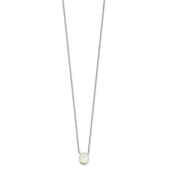 Sterling Silver RH-pl Cr.Opal Oval 16in Necklace w/1.75 ext/Earring Set