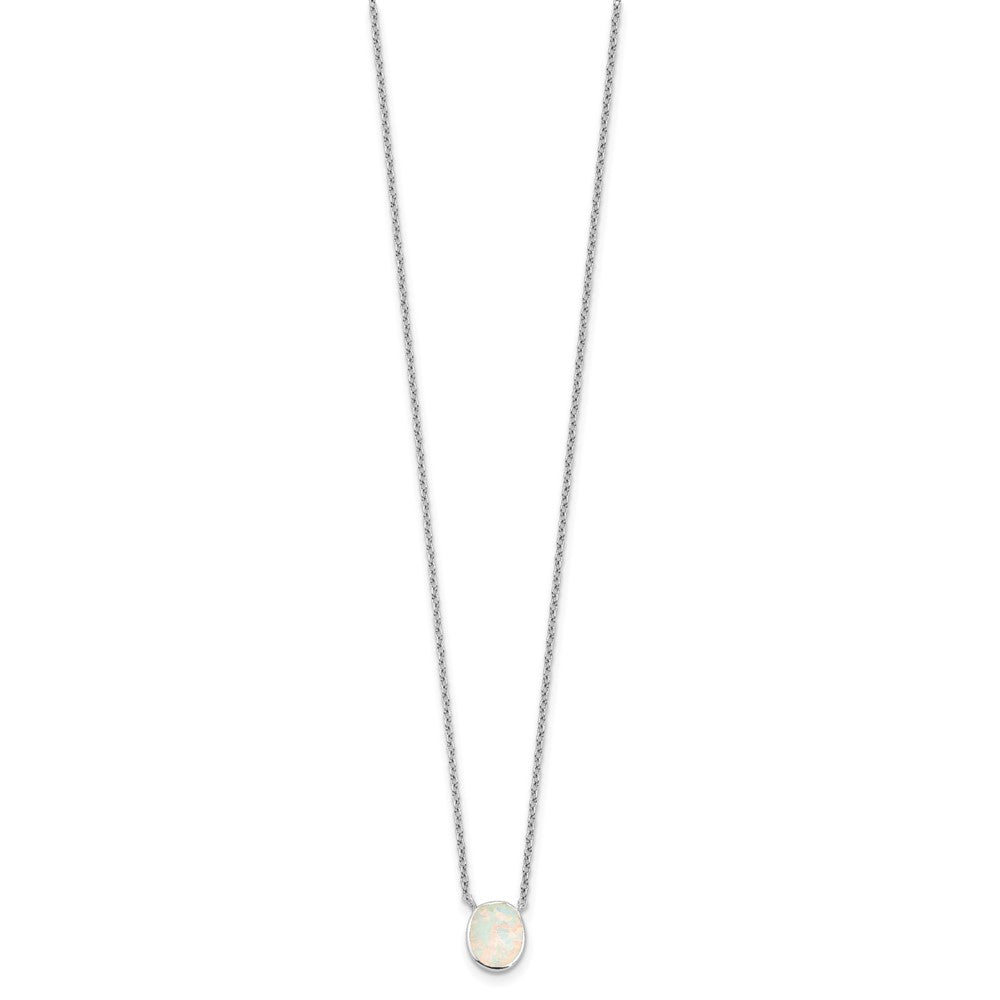Sterling Silver RH-pl Cr.Opal Oval 16in Necklace w/1.75 ext/Earring Set