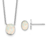 Sterling Silver RH-pl Cr.Opal Oval 16in Necklace w/1.75 ext/Earring Set