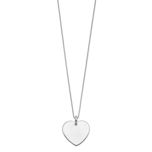 Sterling Silver Engraveable Heart on Box Chain 18 inch Necklace