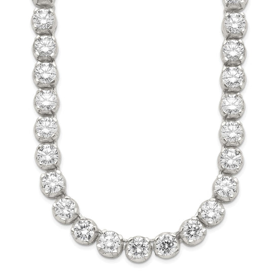 Sterling Silver 17in Rhodium-plated Fancy Mulitple CZ Necklace