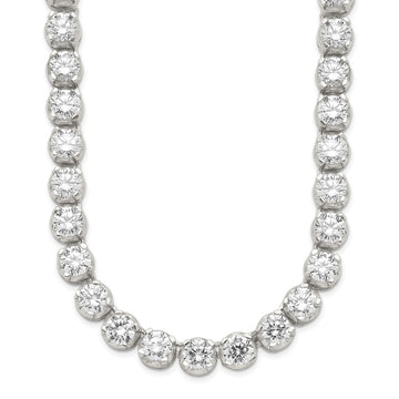 Sterling Silver 17in Rhodium-plated Fancy Mulitple CZ Necklace