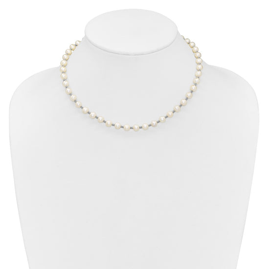 Sterling Silver Rhodium-plated 6-7mm White Round Freshwater Cultured Pearl 16 inch with 2 inch Extension Necklace