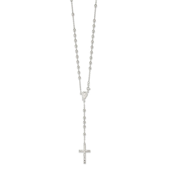 Sterling Silver Polished Beaded Rosary 30 inch Necklace