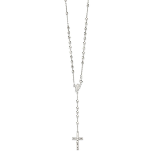 Sterling Silver Polished Beaded Rosary 30 inch Necklace