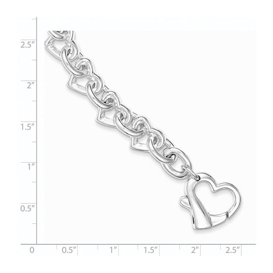 Sterling Silver 7.5inch Polished Fancy Heart Link Bracelet