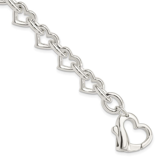 Sterling Silver 7.5inch Polished Fancy Heart Link Bracelet