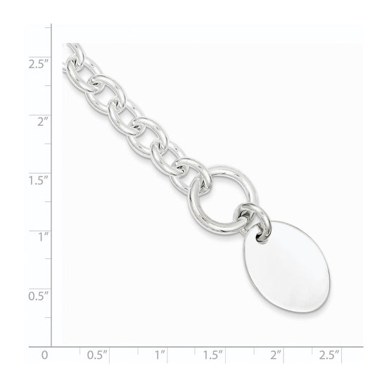 Sterling Silver Engraveable Oval Disc on Fancy Link Bracelet