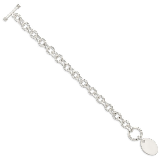Sterling Silver Engraveable Oval Disc on Fancy Link Bracelet