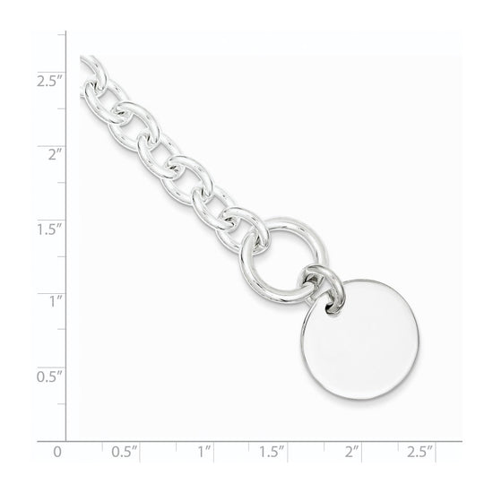 Sterling Silver Engraveable Circular Disc on Fancy Link Bracelet