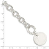 Sterling Silver Engraveable Circular Disc on Fancy Link Bracelet