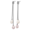 Sterling Silver Rhodium-plated 7-8mm Pink and White Teardrop Freshwater Cultured Pearl Knot 18 inch Necklace and Post Dangle Earrings Set
