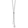 Sterling Silver Rhodium-plated 7-8mm Pink and White Teardrop Freshwater Cultured Pearl Knot 18 inch Necklace and Post Dangle Earrings Set