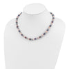 Sterling Silver Rhodium-plated 6-7mm Black, Pink and Gray Semi-Round Freshwater Cultured Pearl 18 inch Necklace, 7.25 inch Bracelet and 3-piece Button Post Earrings Set
