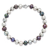 Sterling Silver Rhodium-plated 6-7mm Grey and Black Semi-Round Freshwater Cultured Pearl 18 inch Necklace and 7.25 Bracelet and 3-piece Button Post Earrings Set