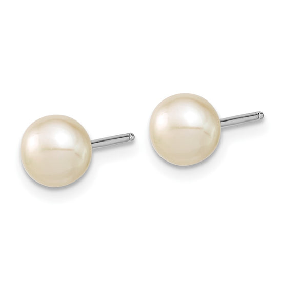 Sterling Silver Rhodium-plated 6-7mm White Semi-Round Freshwater Cultured Pearl 18 inch Necklace, 7.25 in Bracelet and Button Post Earrings Set