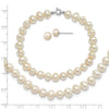 Sterling Silver Rhodium-plated 6-7mm White Semi-Round Freshwater Cultured Pearl 18 inch Necklace, 7.25 in Bracelet and Button Post Earrings Set