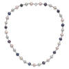 Sterling Silver Rhodium-plated 6-7mm Grey, Pink and Black Semi-Round Freshwater Cultured Pearl 18 inch Necklace, 7.25 inch Bracelet and 3-piece Button Post Earrings Set