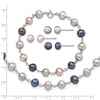 Sterling Silver Rhodium-plated 6-7mm Grey, Pink and Black Semi-Round Freshwater Cultured Pearl 18 inch Necklace, 7.25 inch Bracelet and 3-piece Button Post Earrings Set