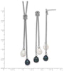 Sterling Silver Rhodium-plated 7-8mm Black and White Teardrop Freshwater Cultured Pearl Knot 18 inch Necklace and Post Dangle Earrings Set