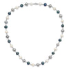 Sterling Silver Rhodium-plated 6-8mm White, Grey and Black Semi-Round Freshwater Cultured Pearl 18 inch Necklace and 7.25 inch Bracelet and 3-piece Button Post Earrings Set