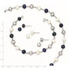 Sterling Silver Rhodium-plated 6-8mm White, Grey and Black Semi-Round Freshwater Cultured Pearl 18 inch Necklace and 7.25 inch Bracelet and 3-piece Button Post Earrings Set