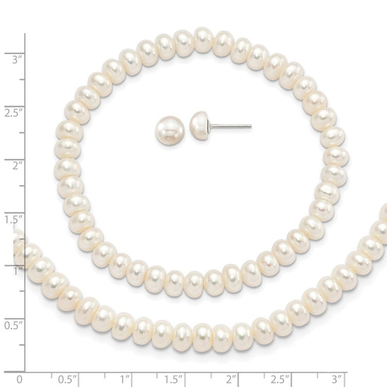 Sterling Silver Rhod-pltd White 6-7mm 3 piece FW Cultured Pearl Set