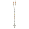 Sterling Silver Polished Rosary Tri-color Beads Necklace