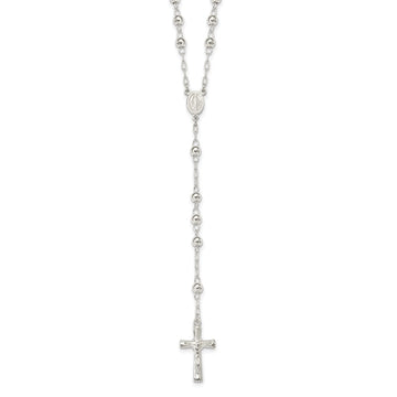 Sterling Silver Polished Rosary 26 inch Necklace