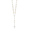 Sterling Silver Tri-color Polished Textured Bead Rosary 26 inch Necklace