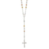 Sterling Silver Tri-color Polished Textured Bead Rosary 26 inch Necklace