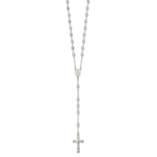 Sterling Silver Polished and Textured Bead Rosary 26 inch Necklace