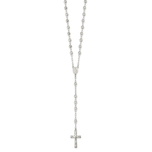 Sterling Silver Polished and Textured Bead Rosary 26 inch Necklace
